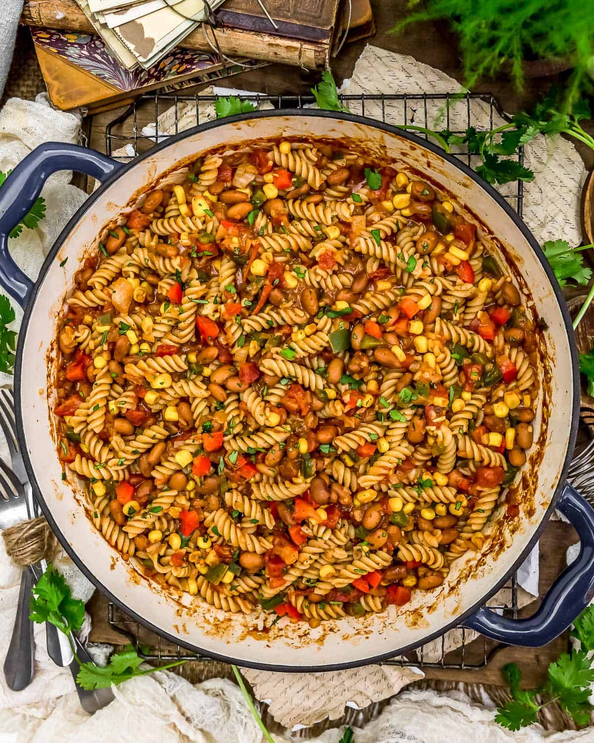 Skillet of Vegan Creamy Taco Pasta