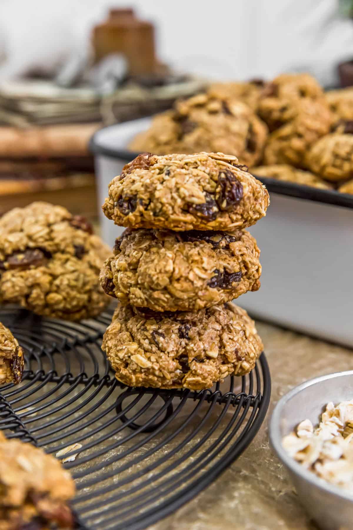 Stack of Vegan Crispy Oatmeal Cookies