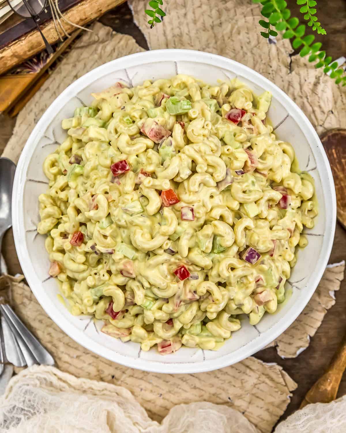 Bowl of Vegan Amish Macaroni Salad