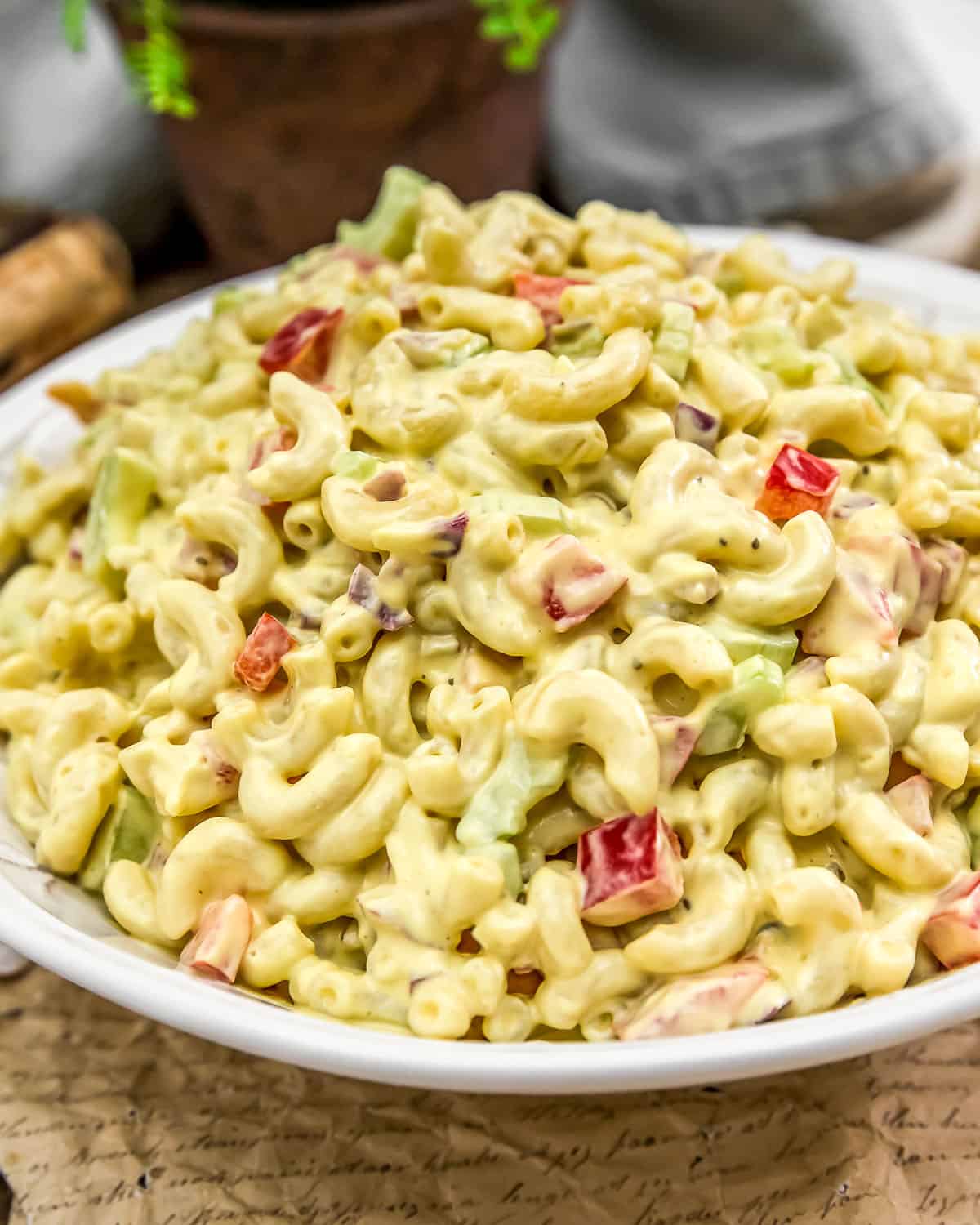 Close up of Vegan Amish Macaroni Salad