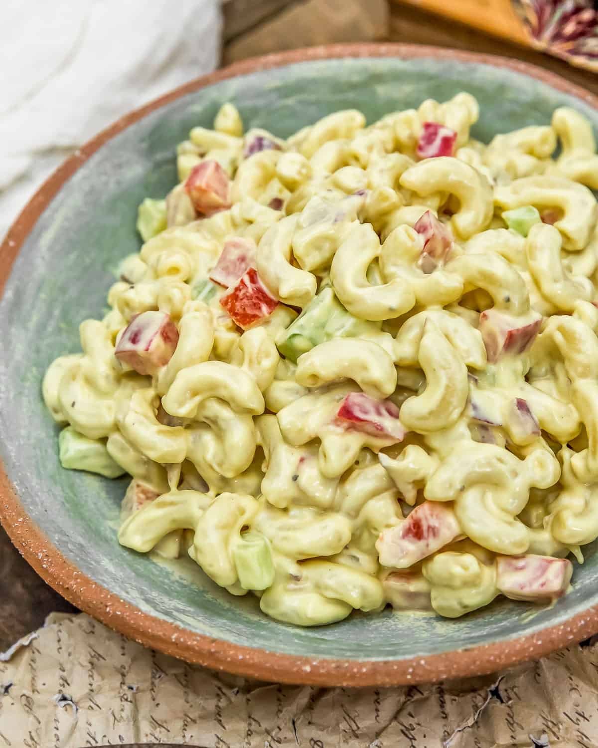 Bowl of Vegan Amish Macaroni Salad