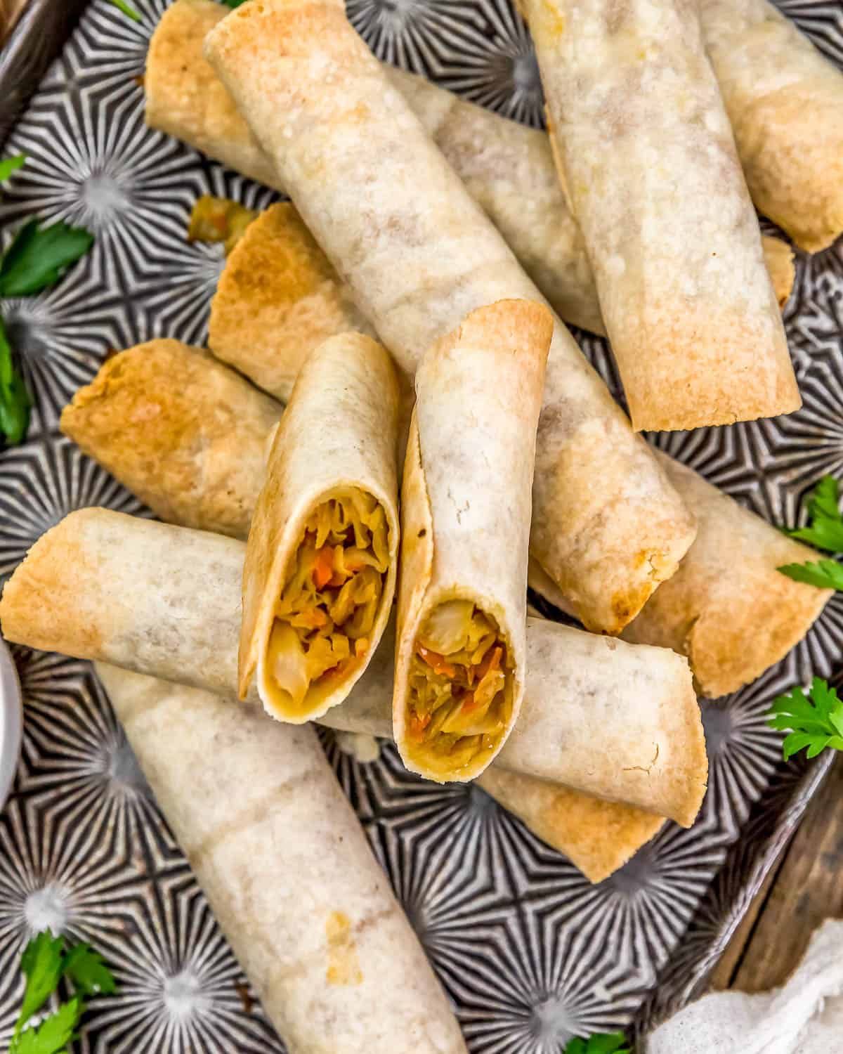 Vegan Baked “Egg” Rolls on a tray