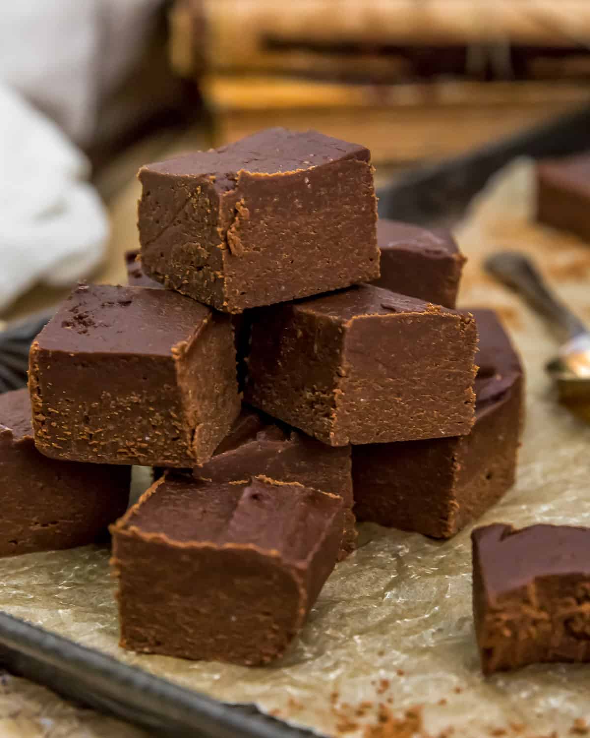 Stack of Vegan Chocolate Peanut Butter Fudge