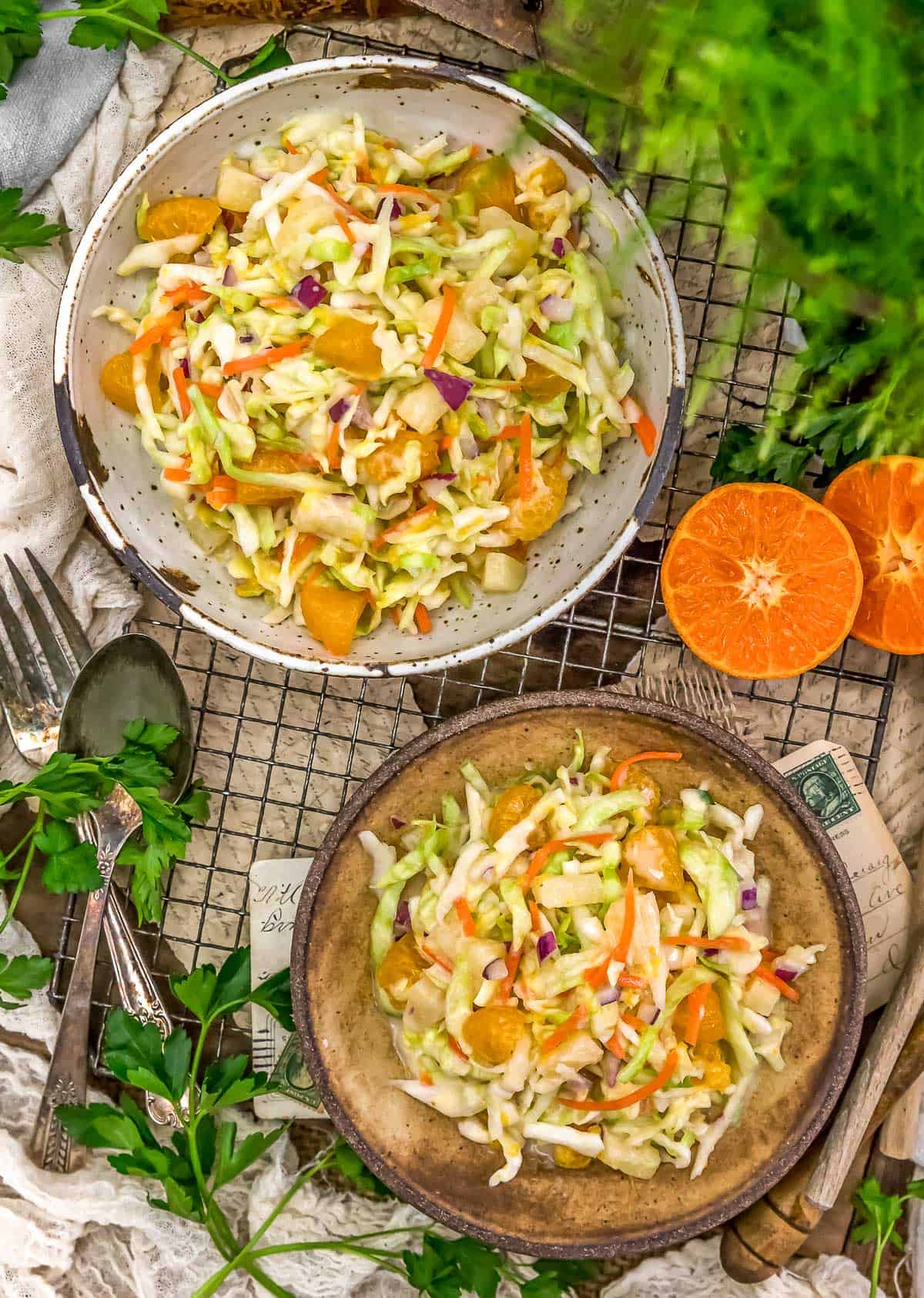 Tablescape of Vegan Tropical Coleslaw