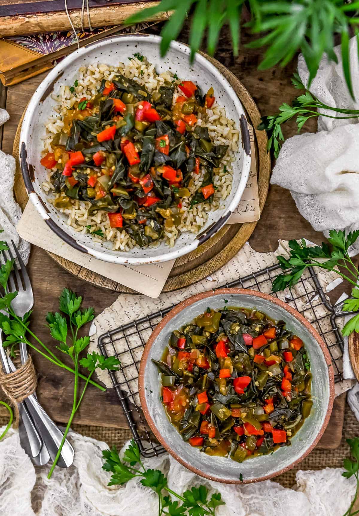 Tablescape of Sweet and Spicy Collard Greens