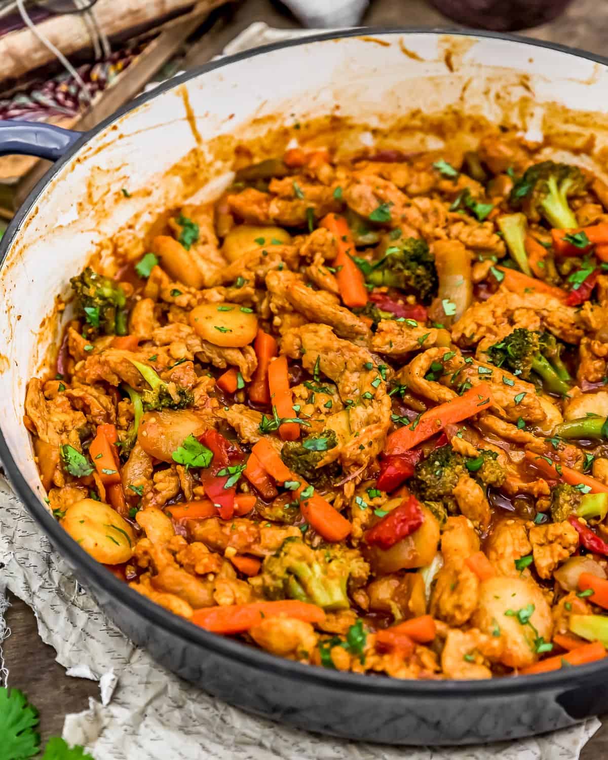 Close up of Thai Curry Soy Curl Skillet