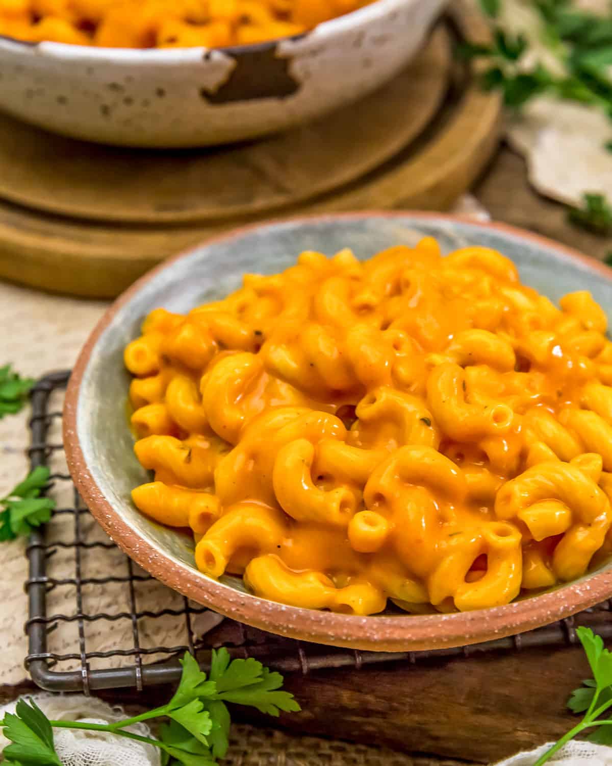 Close up of Vegan Cajun Mac and Cheese