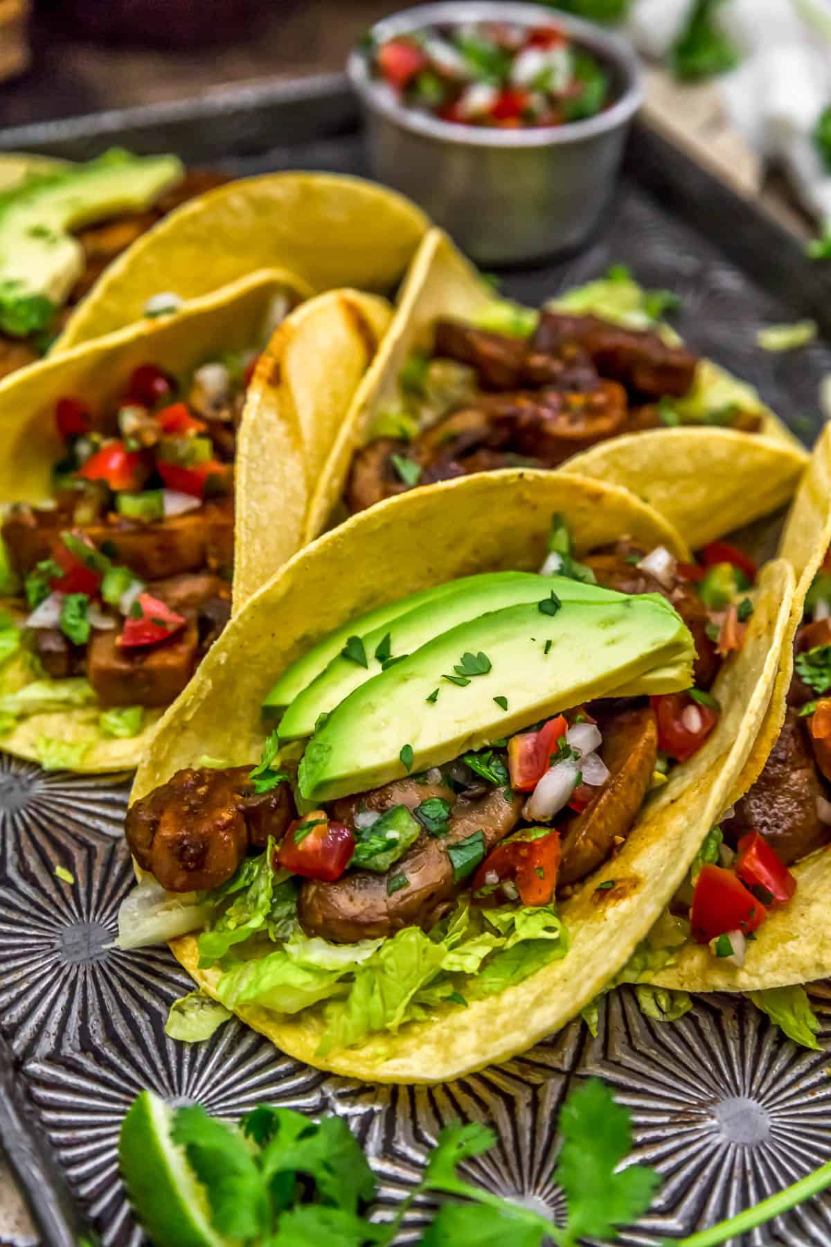 Chipotle Mushroom Tacos on a tray