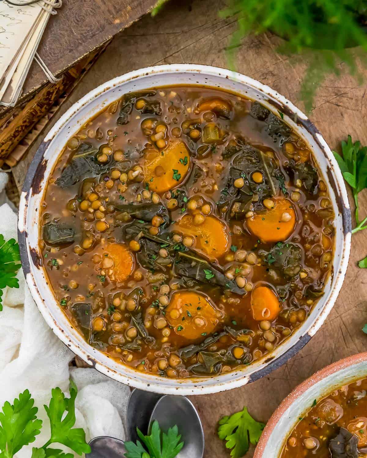 Bowl of Collard Greens Lentil Soup