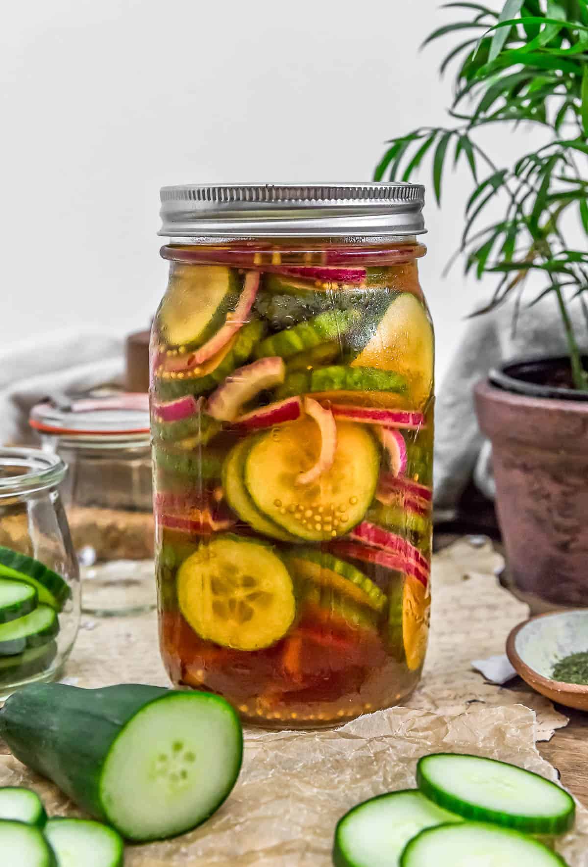 Jar of Healthy Refrigerator Bread and Butter Pickles