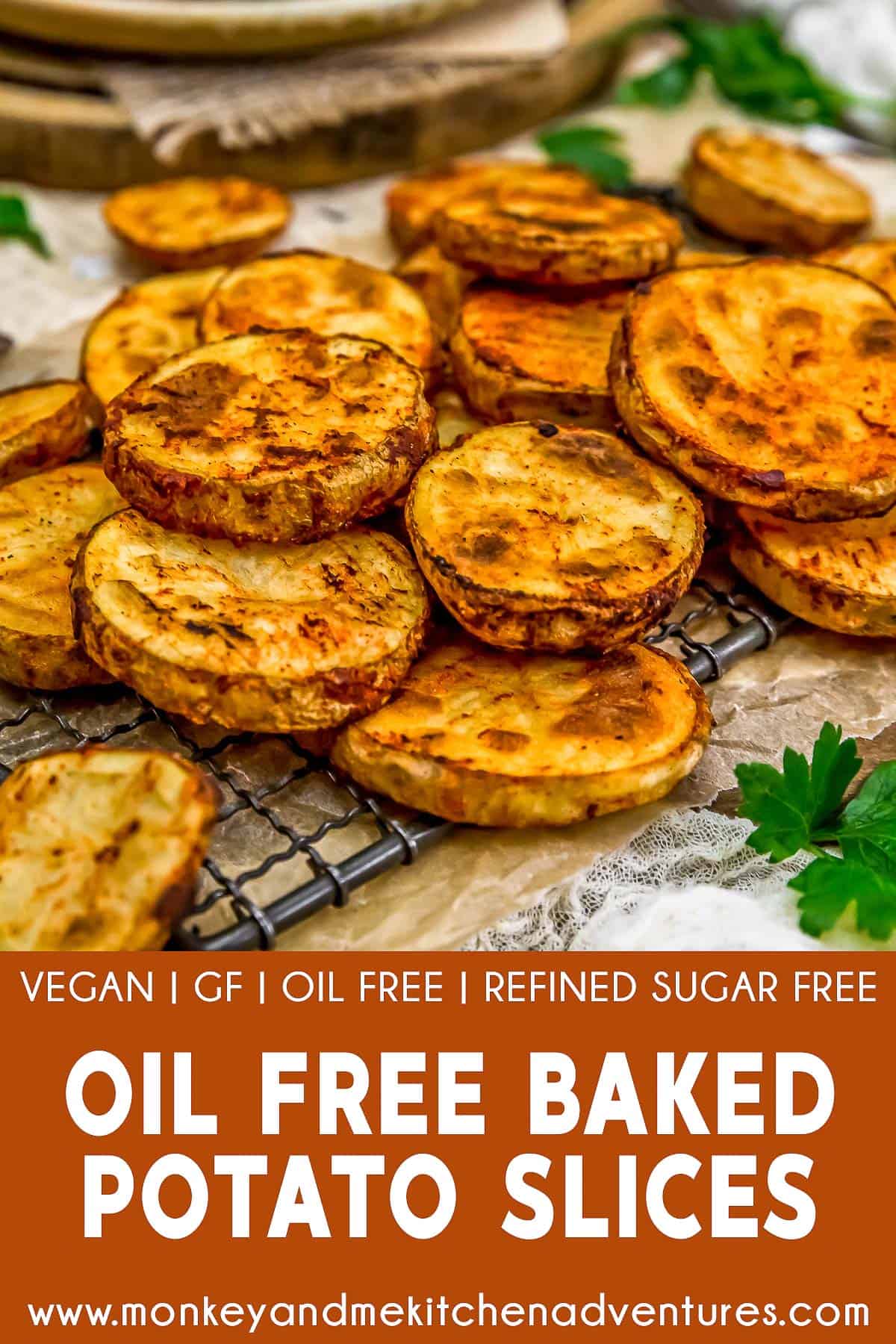 Oil-Free Baked Potato Slices with text description