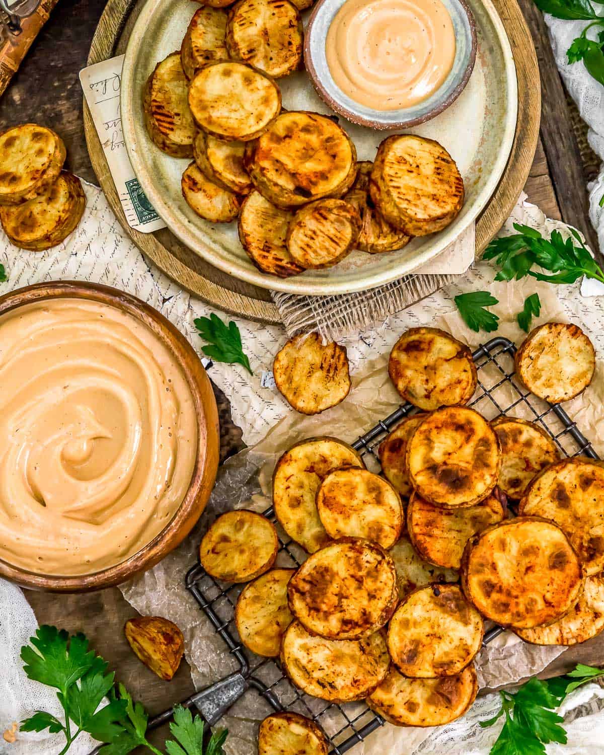 Tablescape of Oil-Free Baked Potato Slices