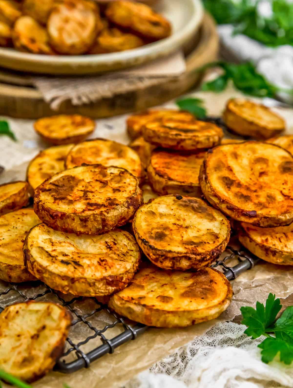 Close up of Oil-Free Baked Potato Slices