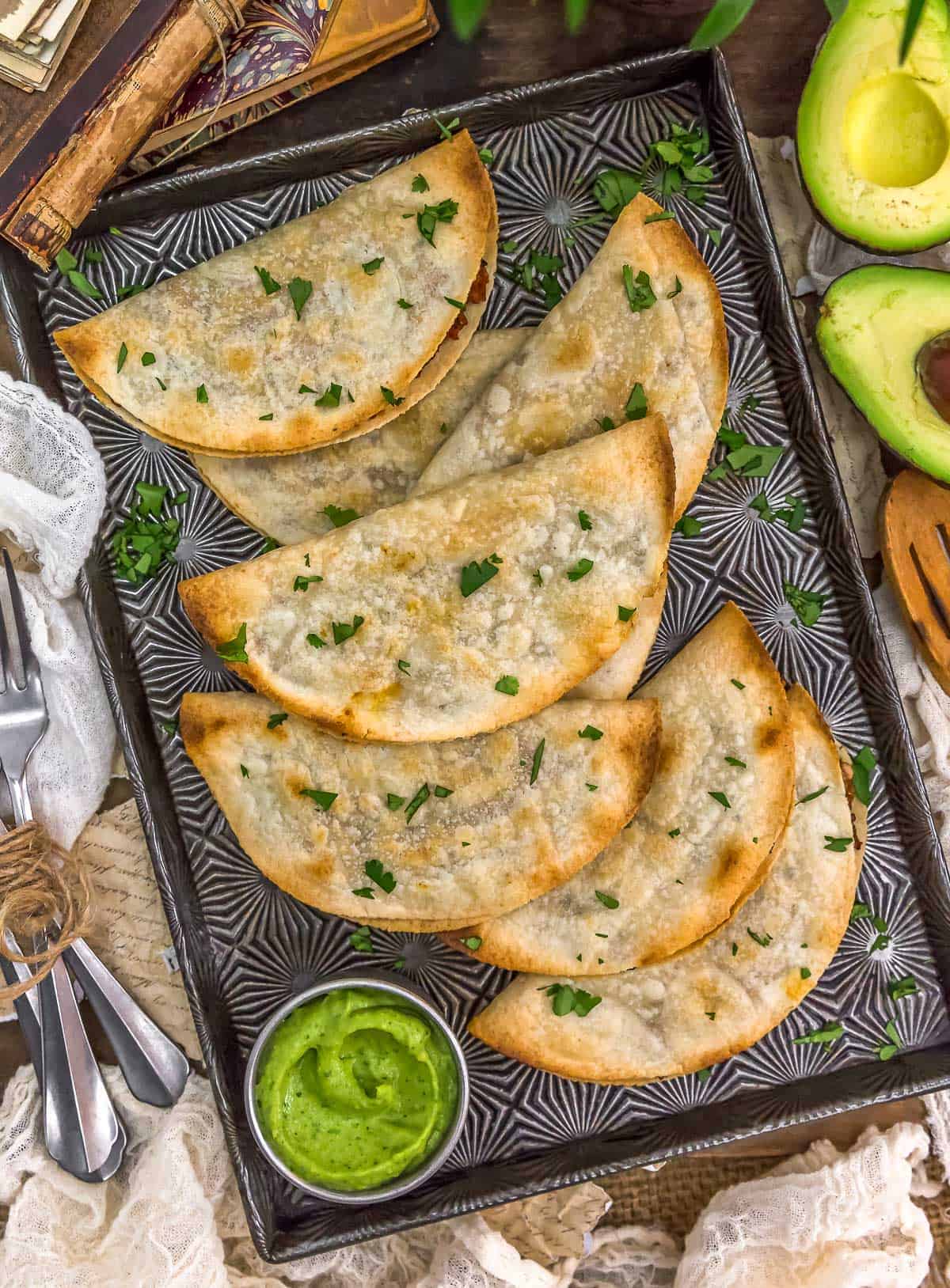 Tray of Vegan Baked Black Bean Quesadillas