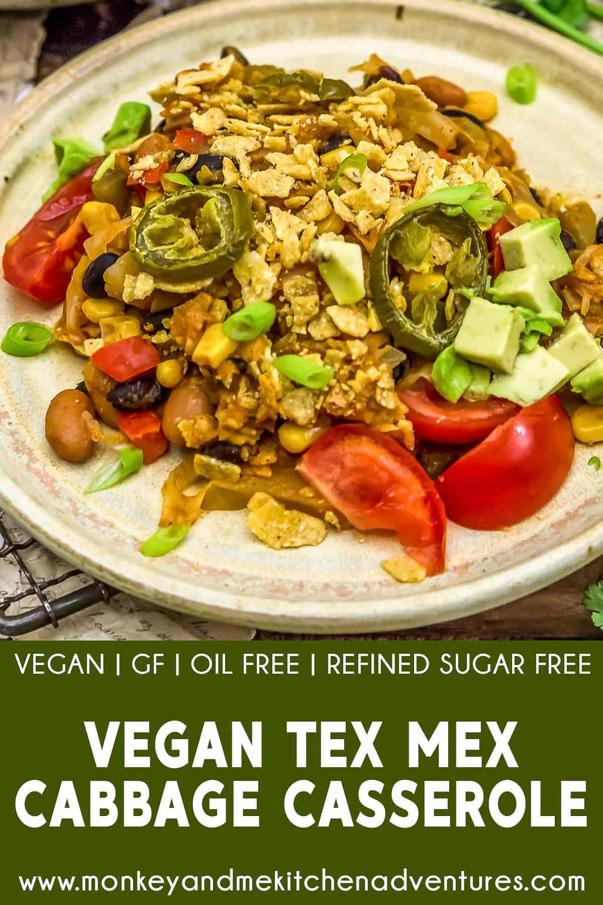 Vegan Tex-Mex Cabbage Casserole with text description