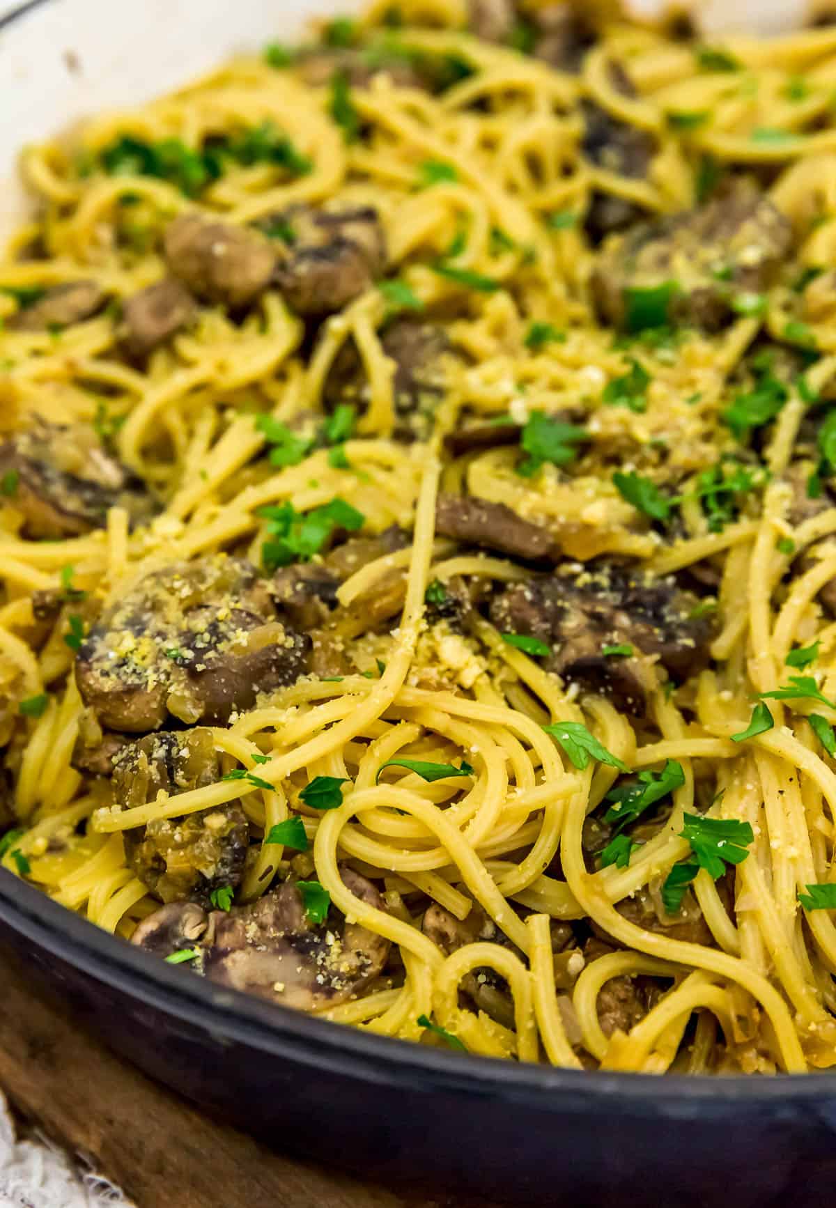 Close up of Easy Garlic Mushroom Pasta