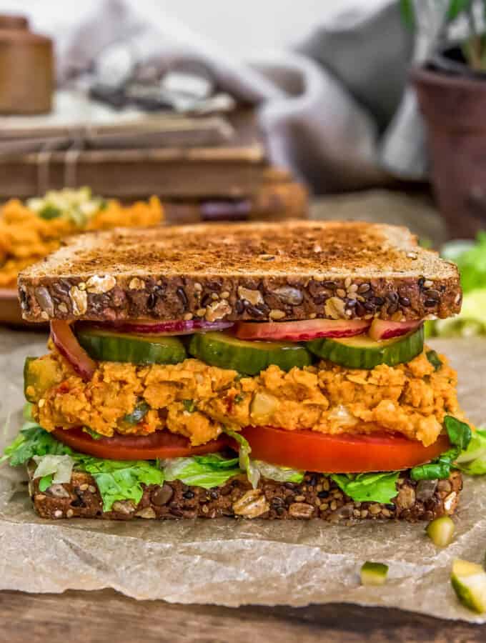 Close up of Vegan “Ham” Salad Sandwich Spread
