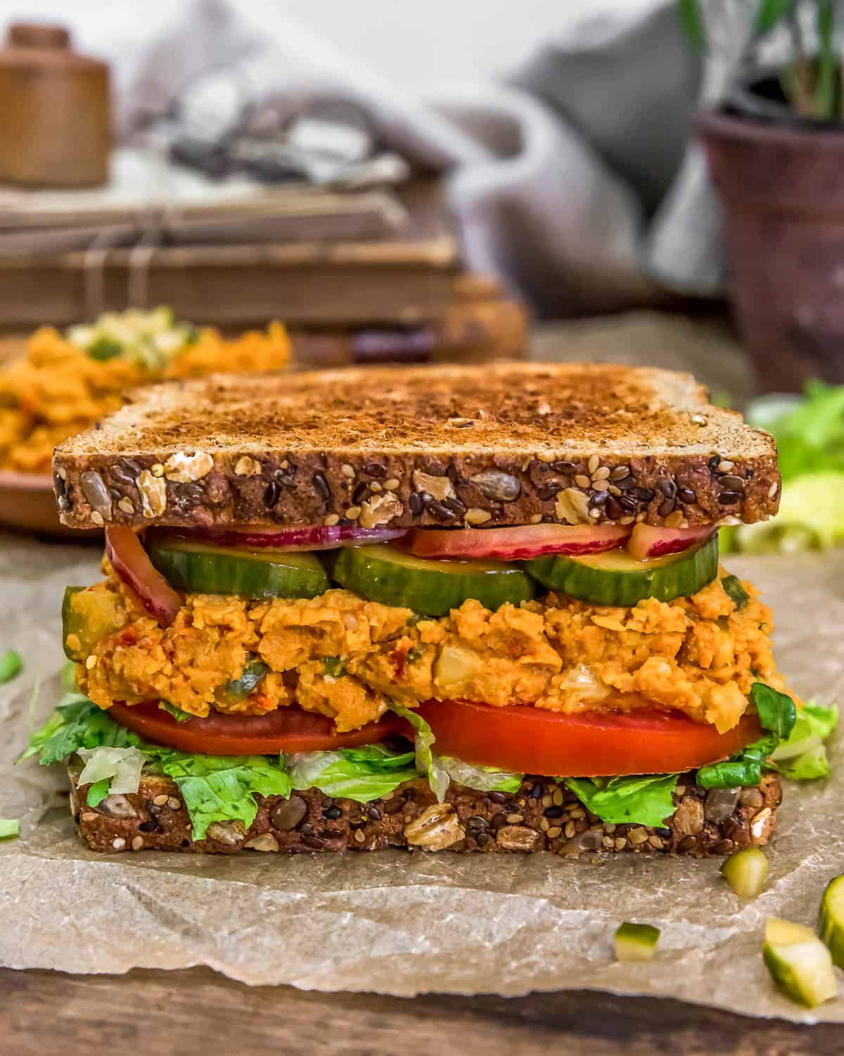 Close up of Vegan “Ham” Salad Sandwich Spread