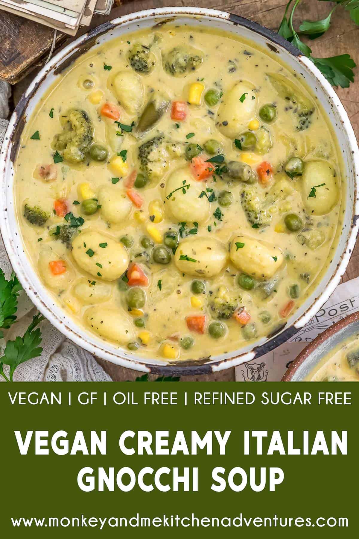 Vegan Creamy Italian Gnocchi Soup with text description