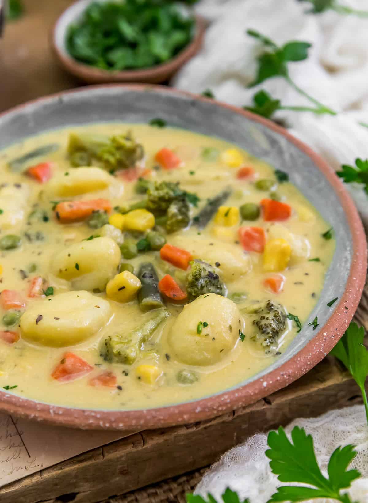 Vegan Creamy Italian Gnocchi Soup in a bowl