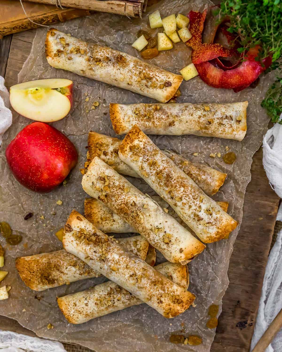 Tablescape of Apple Walnut Strudel Roll-Ups