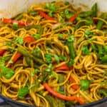 Close up of Thai Peppers and Noodles in a skillet