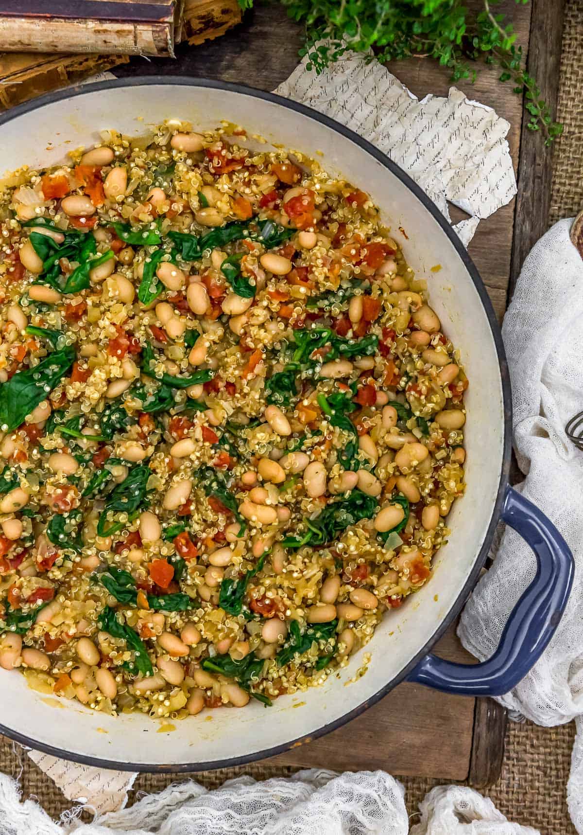 Side view of Tuscan White Bean Quinoa Skillet