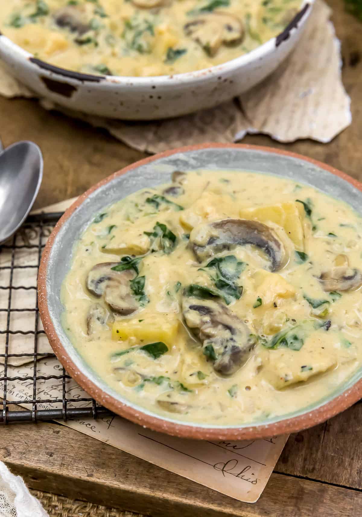 Close up of Creamy Herb Potato and Kale Stew