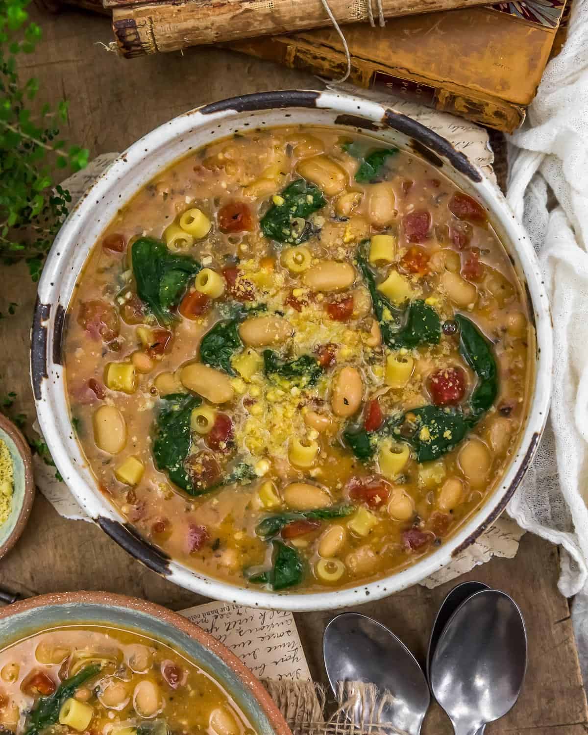 Bowl of Easy Vegan White Bean Parmesan Soup