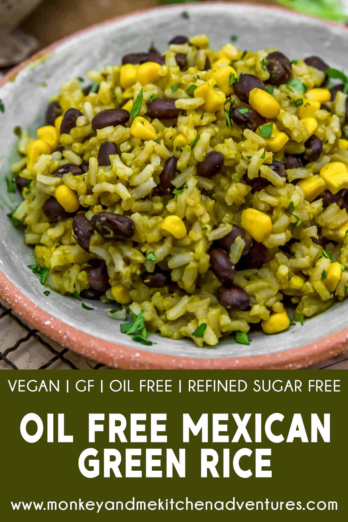 Oil-Free Mexican Green Rice with text description