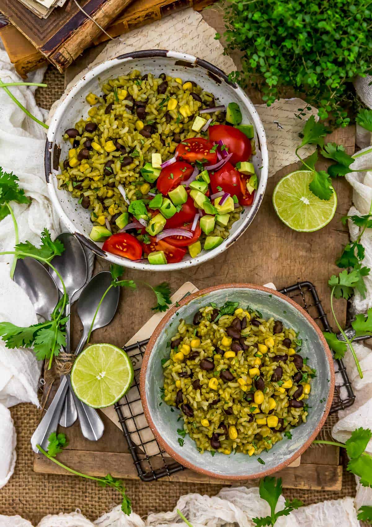 Tablescape of Oil-Free Mexican Green Rice
