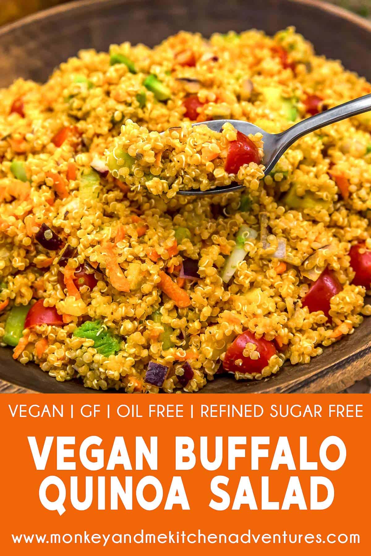 Vegan Buffalo Quinoa Salad with text description