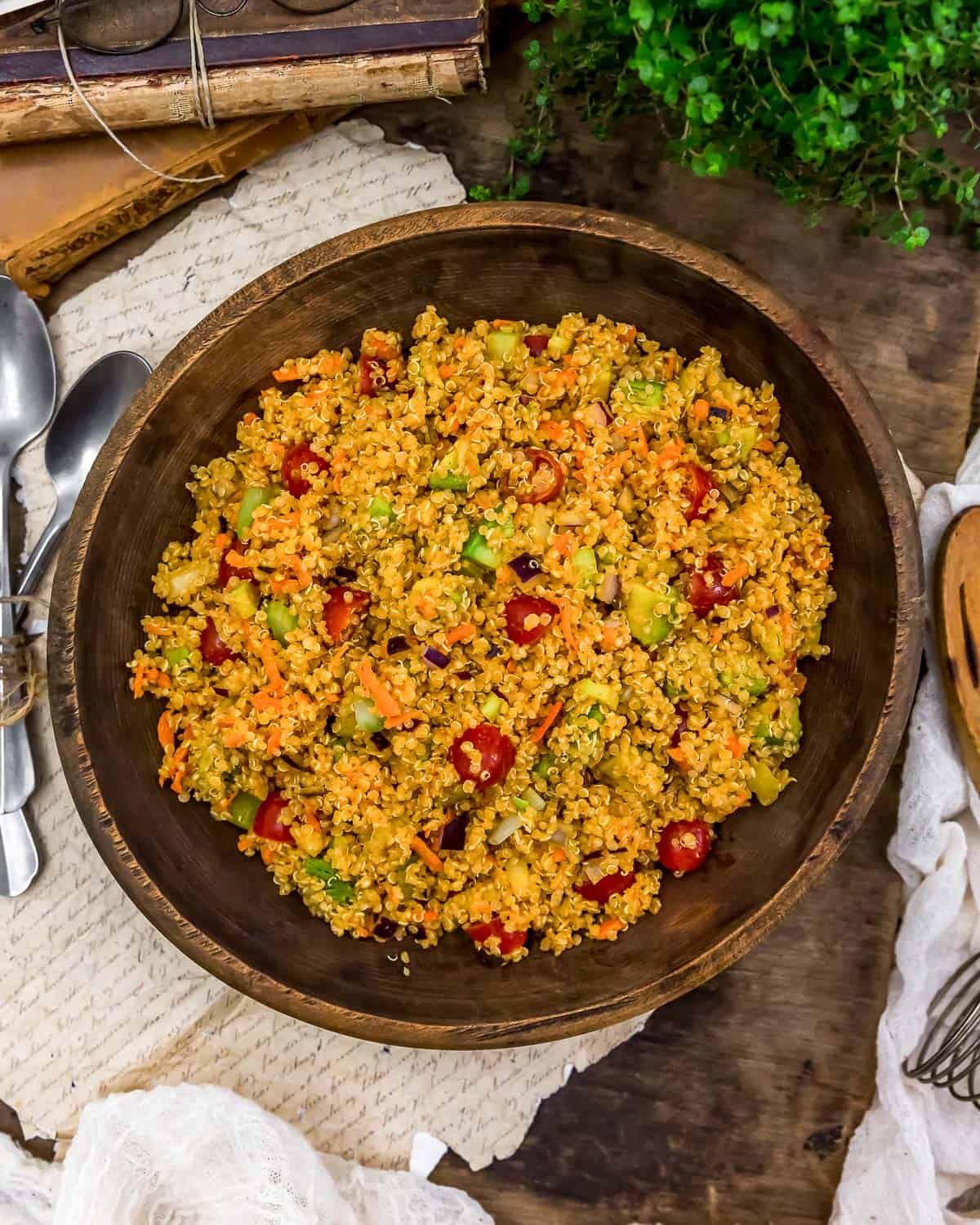 Tablescape of Vegan Buffalo Quinoa Salad