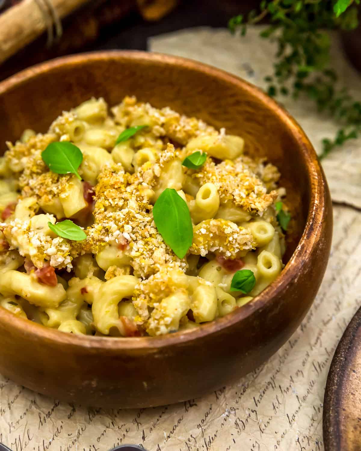 Bowl of Vegan Caprese Mac and Cheese