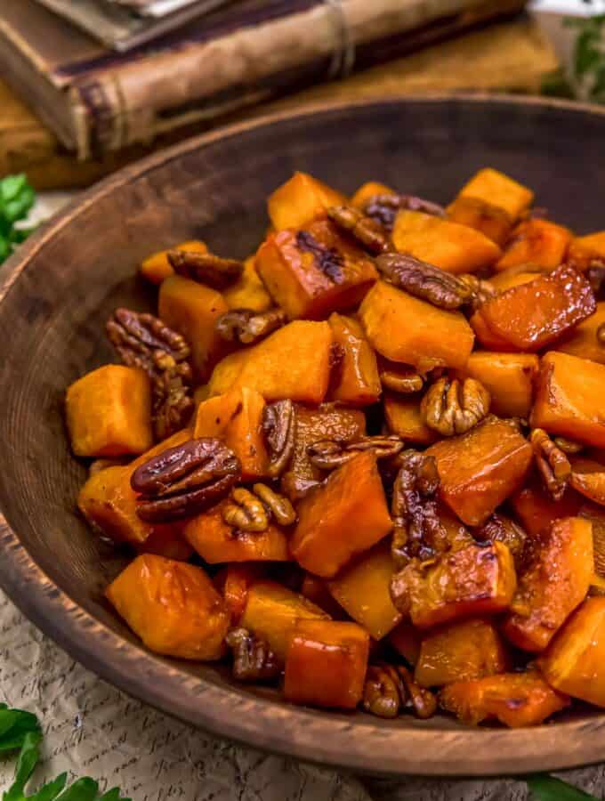 Close up of Maple Pecan Roasted Butternut Squash