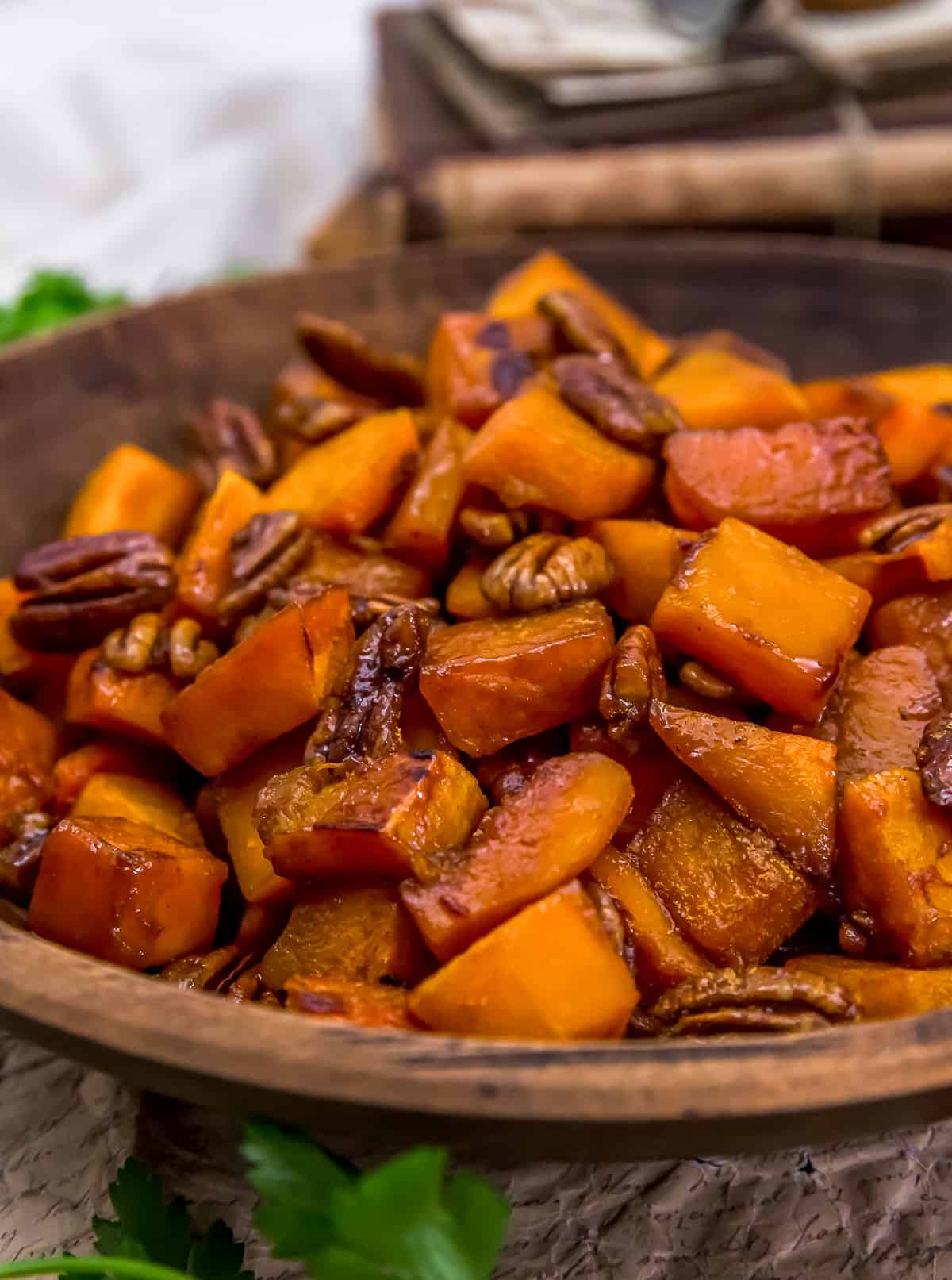 Bowl of Maple Pecan Roasted Butternut Squash