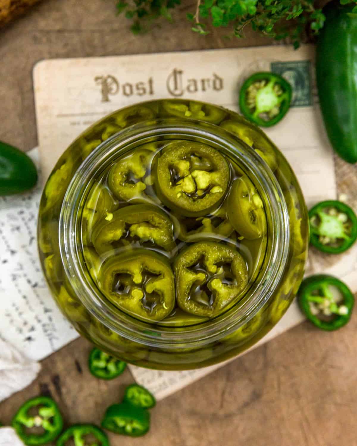 Close up of Easy Refrigerator Pickled Jalapeños