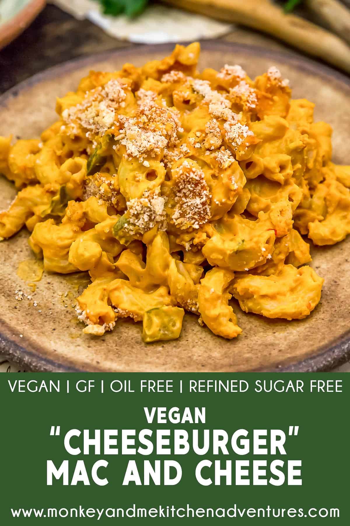 Vegan Cheeseburger Mac and Cheese with Text Description