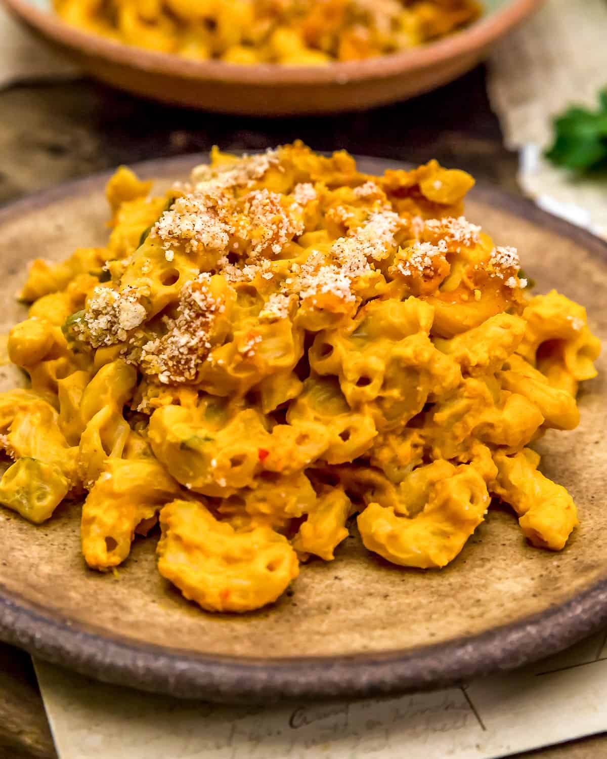 Plate of Vegan Cheeseburger Mac and Cheese