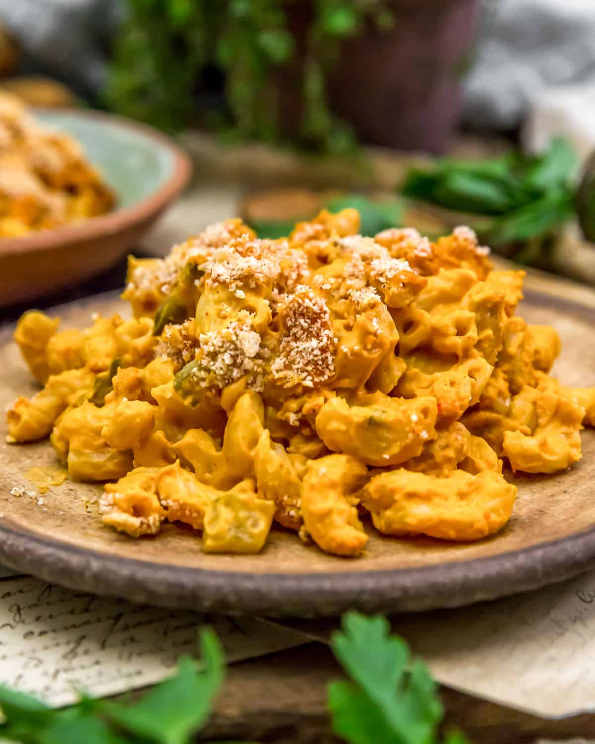 Close up of Vegan Cheeseburger Mac and Cheese