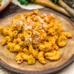 Plated Vegan Cheeseburger Mac and Cheese