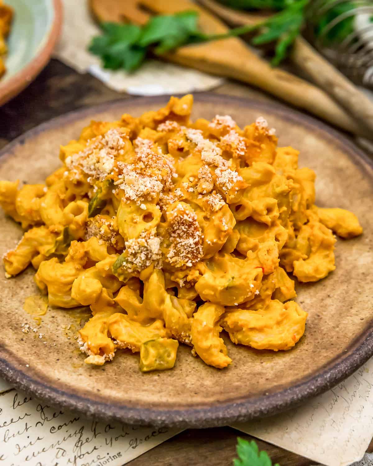 Plated Vegan Cheeseburger Mac and Cheese