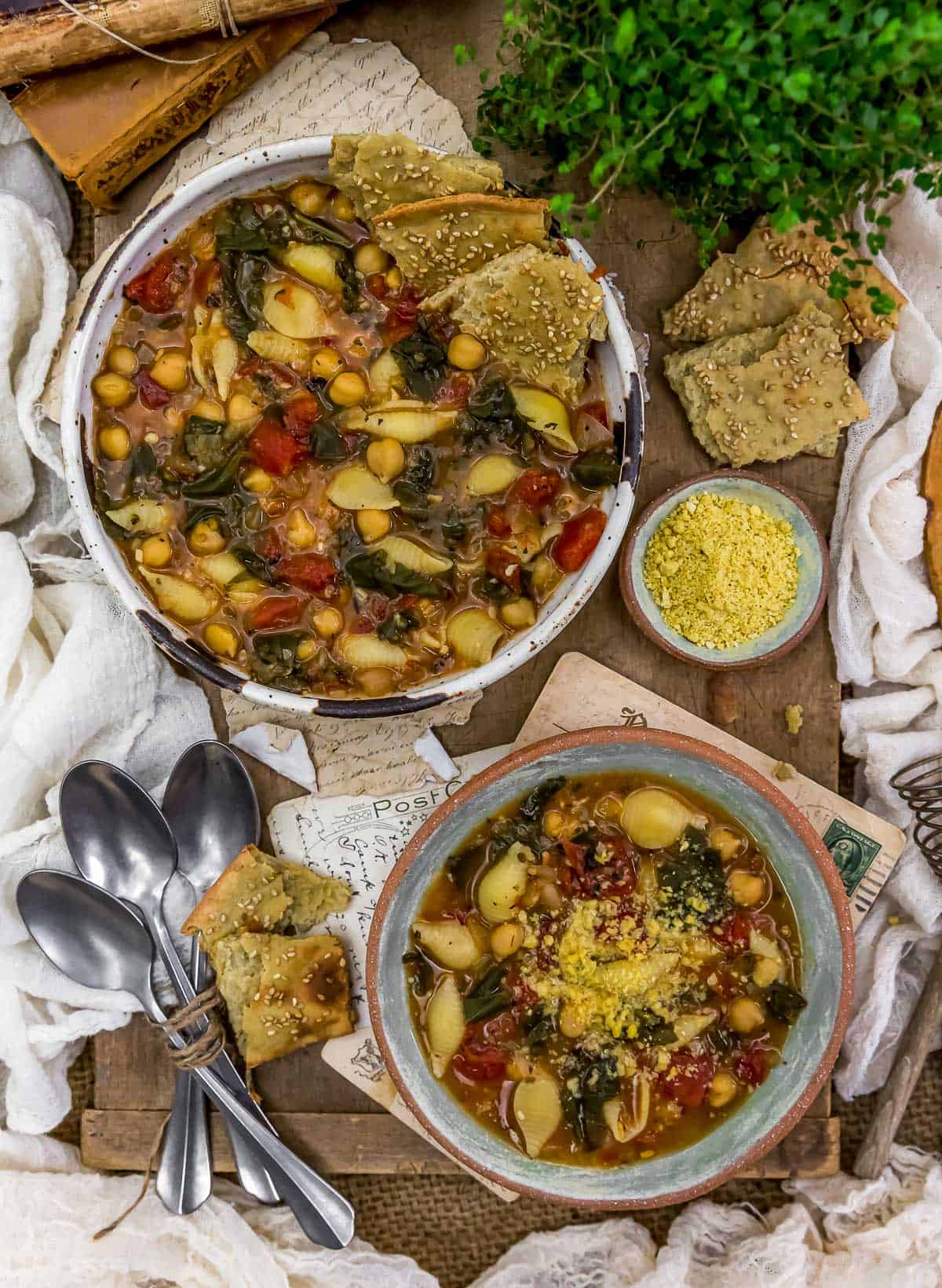 Tablescape of Pasta E Ceci