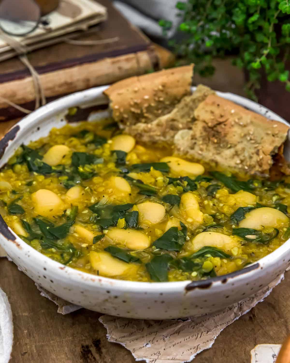 Close up of Red Lentil Butter Bean Soup