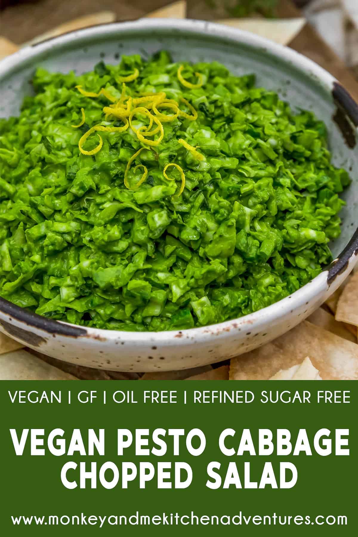 Vegan Pesto Cabbage Chopped Salad with text description