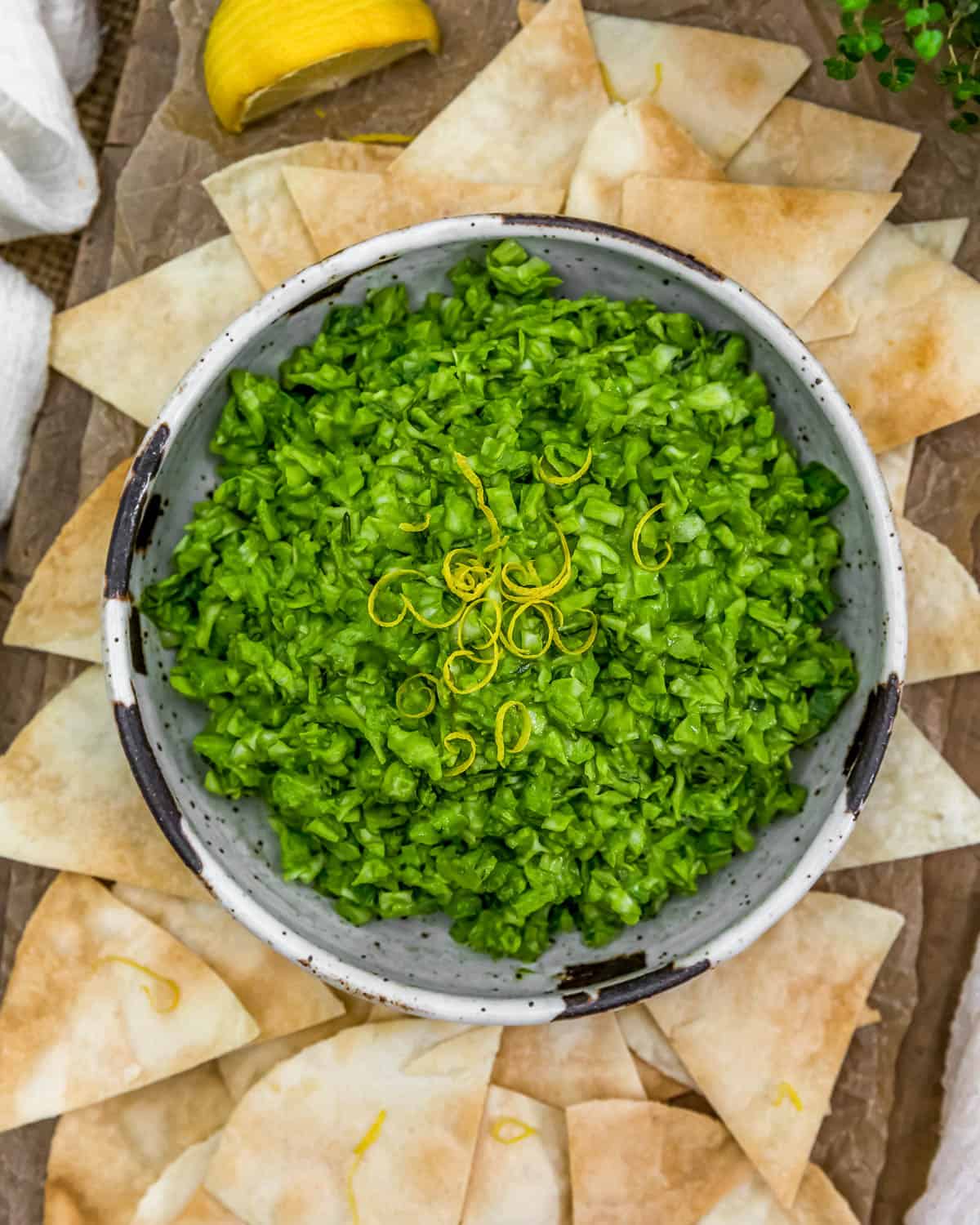 Tablescape of Vegan Pesto Cabbage Chopped Salad