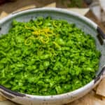 Close up of Vegan Pesto Cabbage Chopped Salad