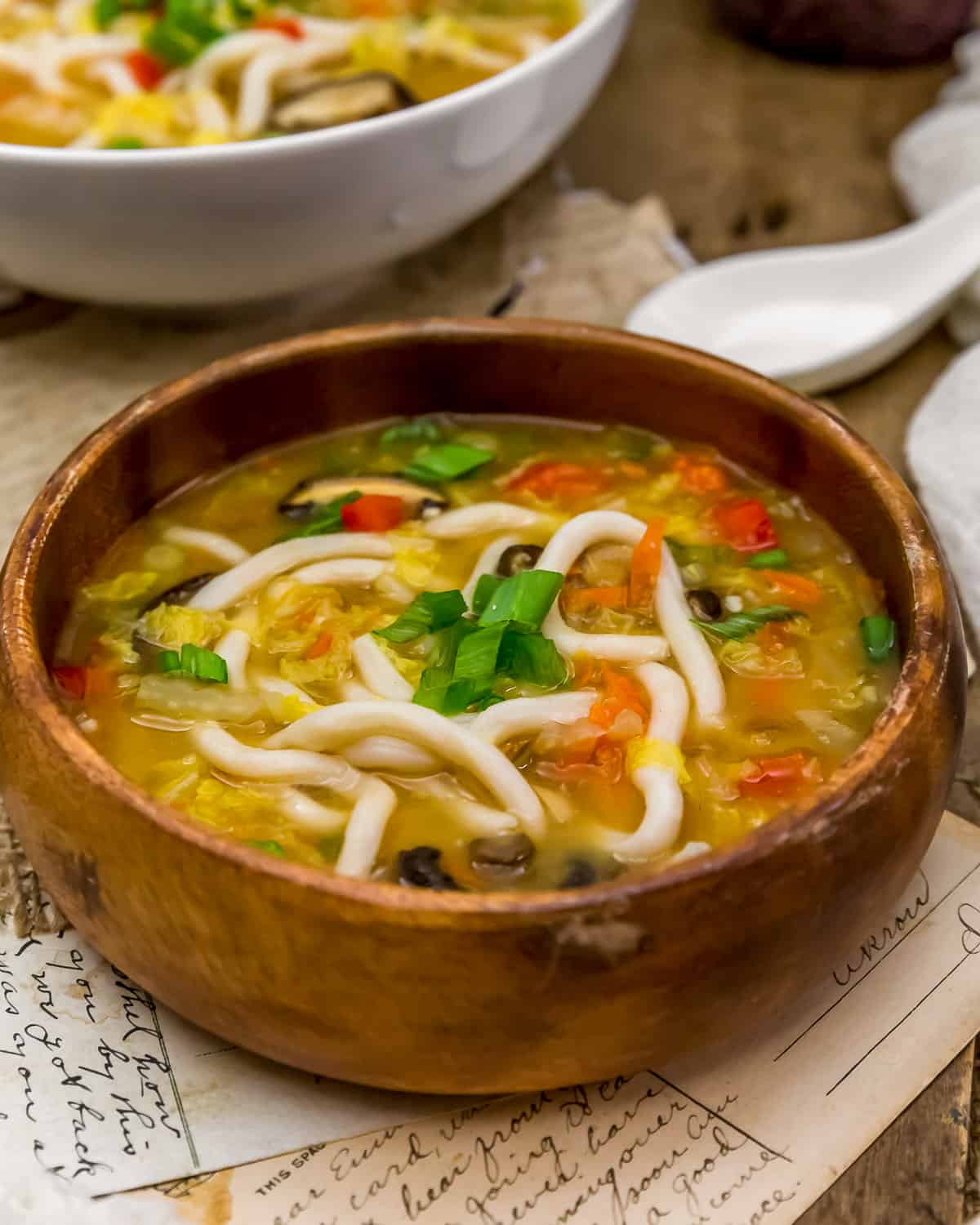 Served Miso Soup with Napa Cabbage and Noodles