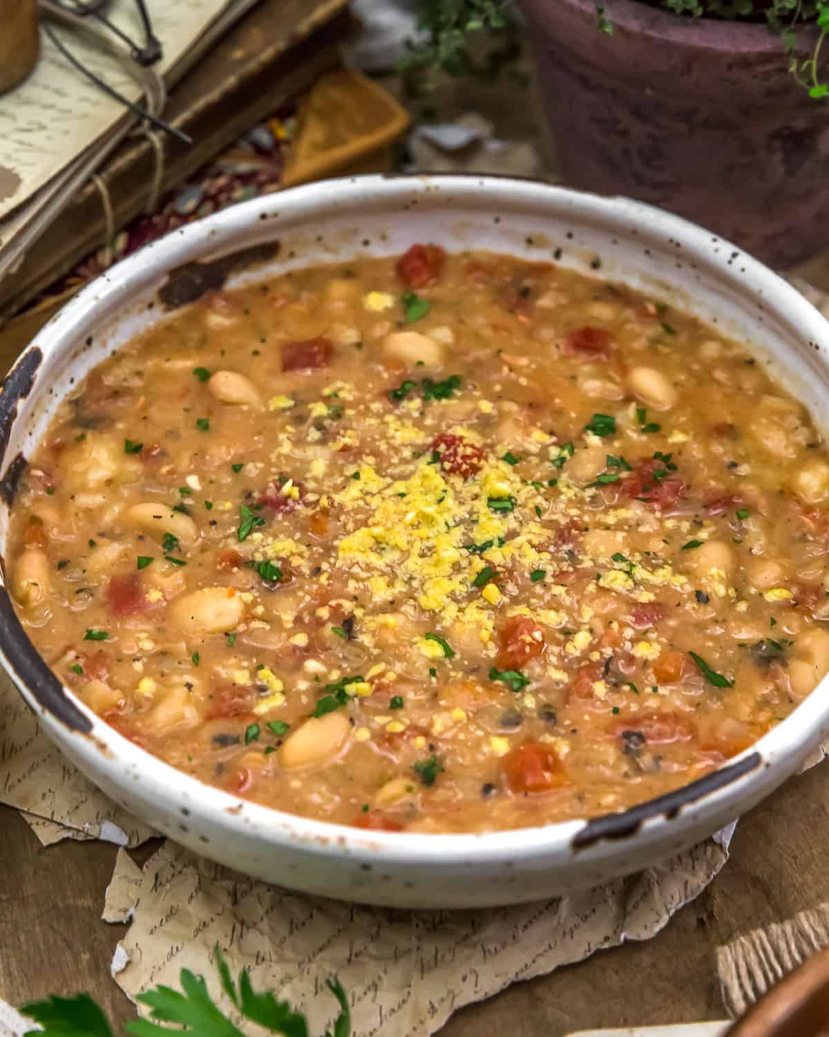 Oil Free Italian White Bean Rice Soup in a bowl