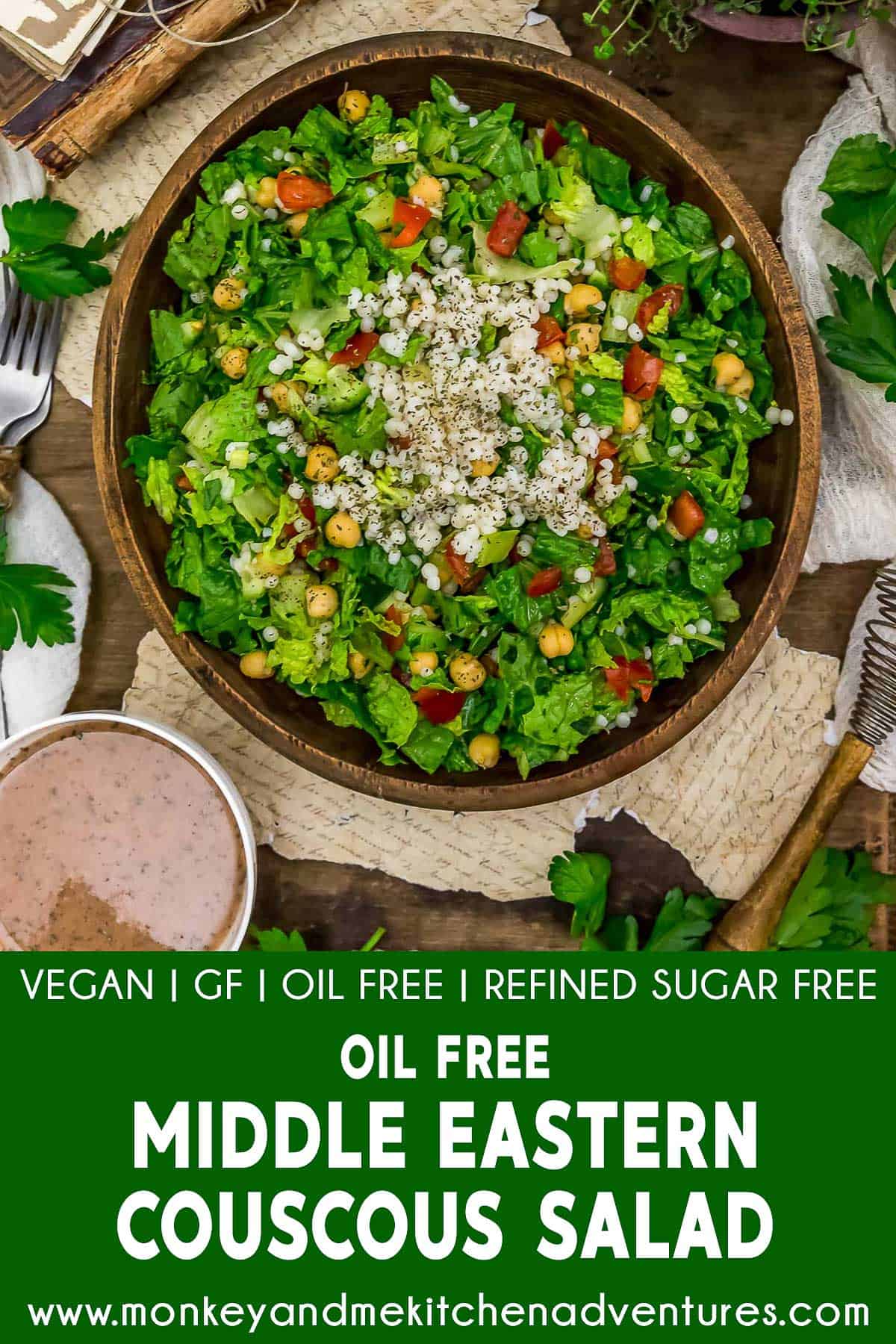 Oil Free Middle Eastern Couscous Salad text description